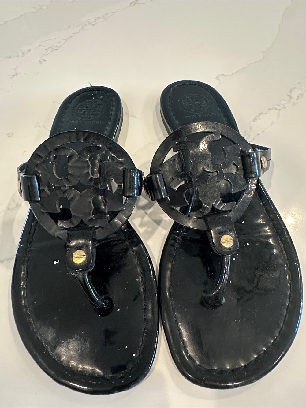 Tory Burch Miller Sandals Patent Black Size 8